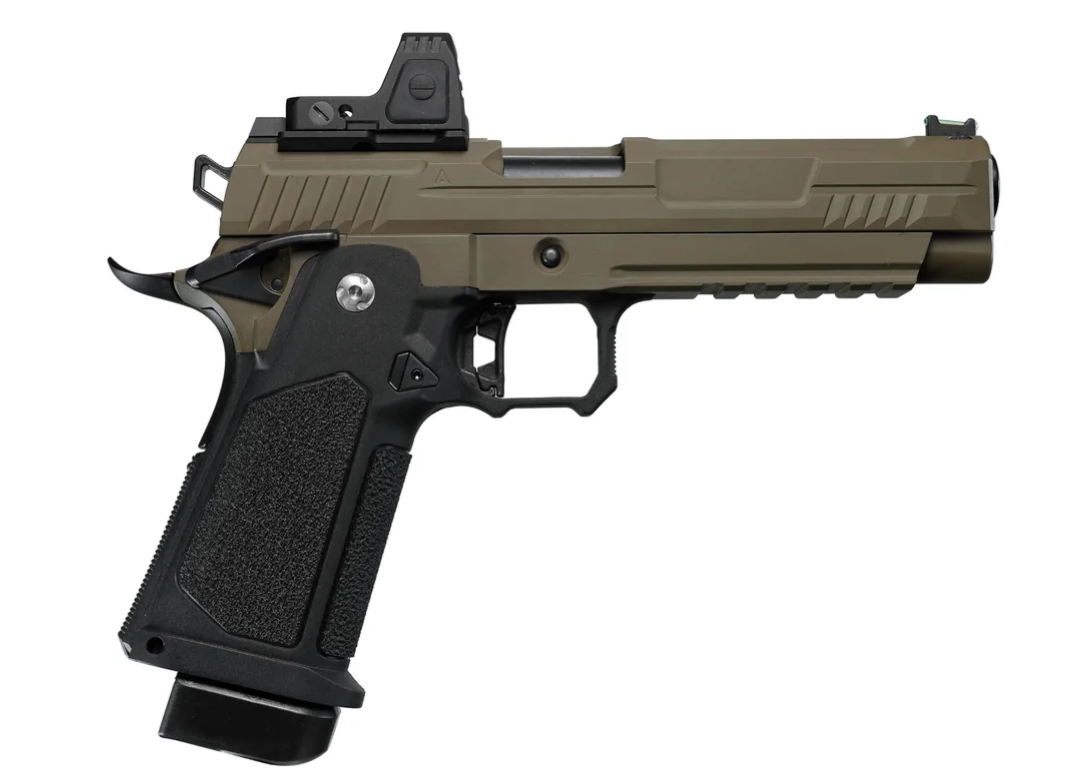 ARCTURUS Vanguard 5″ Hi-Capa GBB Pistol w/Optics Ready Slide & ARS-1 Red Dot Combo BLK-TAN