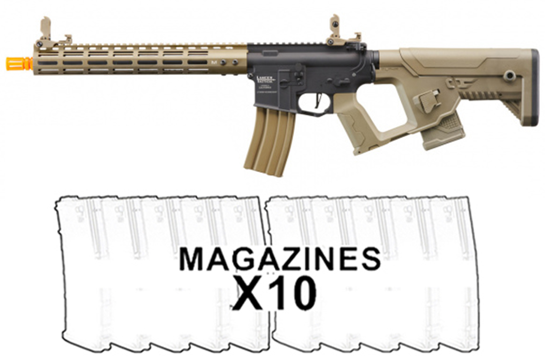 Lancer Tactical Archon 14″ M-LOK Proline Series Gen 2 M4 AEG Airsoft Rifle 10 Pack Mag Combo (Two tone)