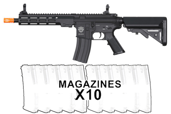 Classic Army MK16 9.5″ Full Metal M4 ECS AEG Airsoft Gun 10 Pack Mag Combo (Black)