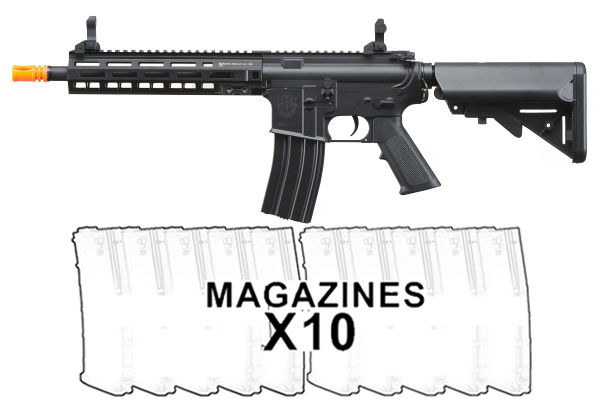 Classic Army MK8 9.5″ Full Metal M4 AEG Airsoft Rifle 10 Pack Mag Combo (Black)