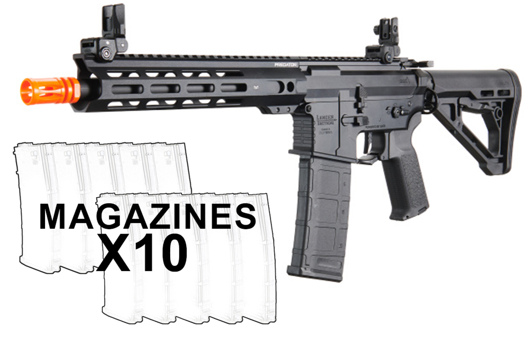 Lancer Tactical Gen 4 Predator 10″ SBR AEG w/ Aster ETU 10 Pack Mag Combo
