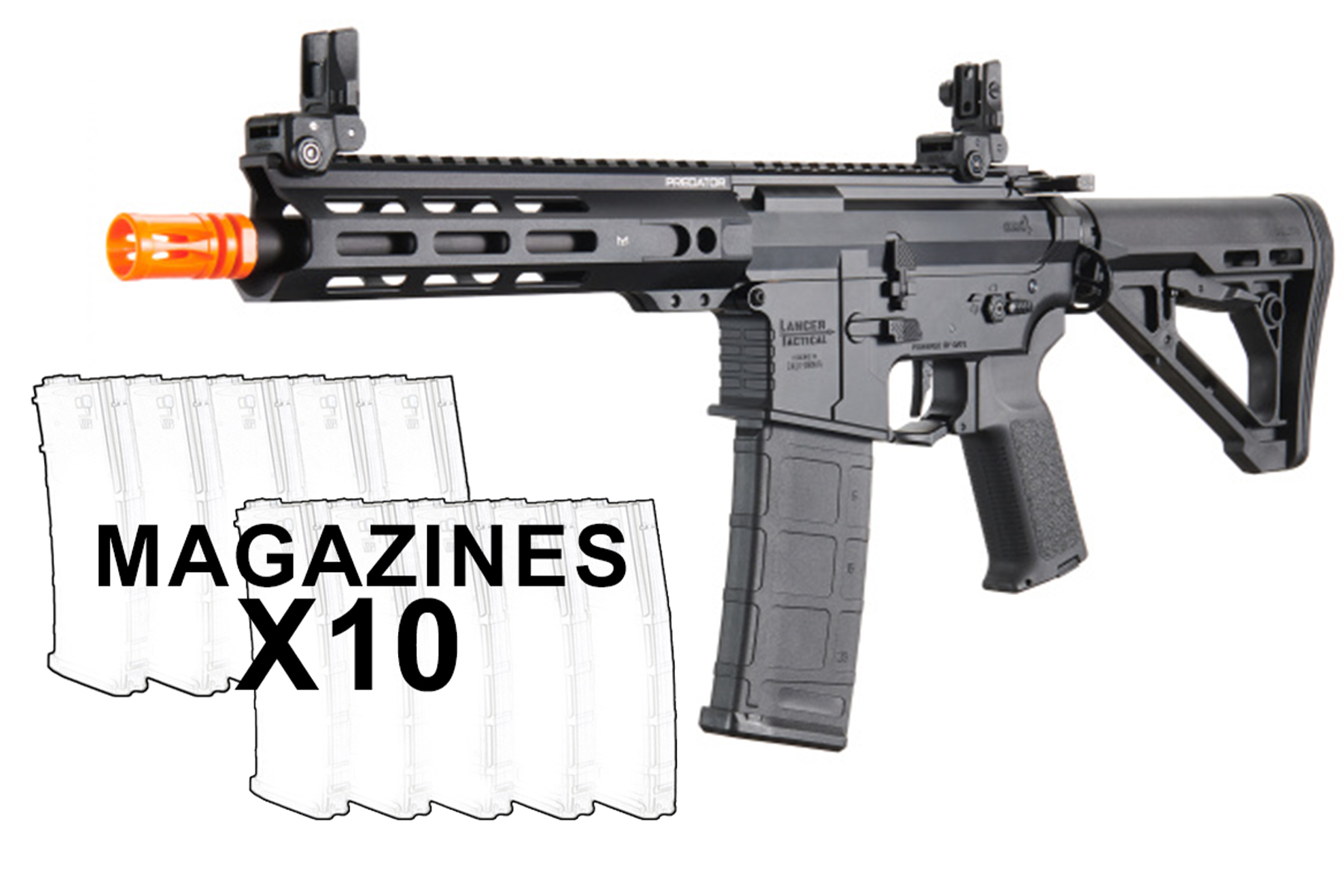Lancer Tactical Gen 4 Predator 8″ CQB AEG w/ Aster ETU 10 Pack Mag Combo