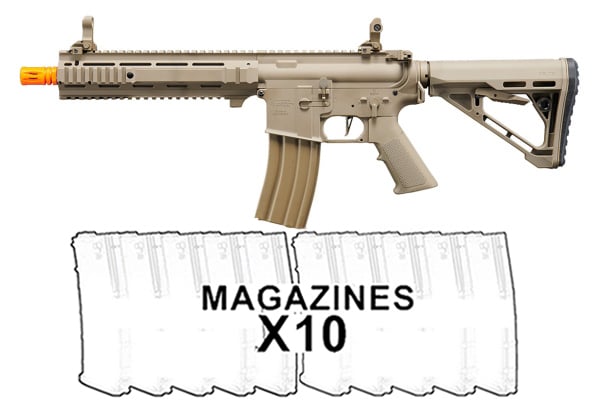 Lancer Tactical Gen 4 L119A2 Full Metal M4 AEG Airsoft Rifle 10 Pack Mag Combo (Tan)