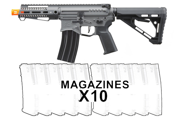 Zion Arms Full Metal R15 Short Barrel AEG Airsoft Rifle W/ ETU 10 Pack Mag Combo (Gray)
