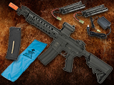 “Go Airsoft Starter Package” Avengers BAMF M4 LiPo Ready Airsoft AEG Rifle (Model: 8″ URX Carbine / Black)