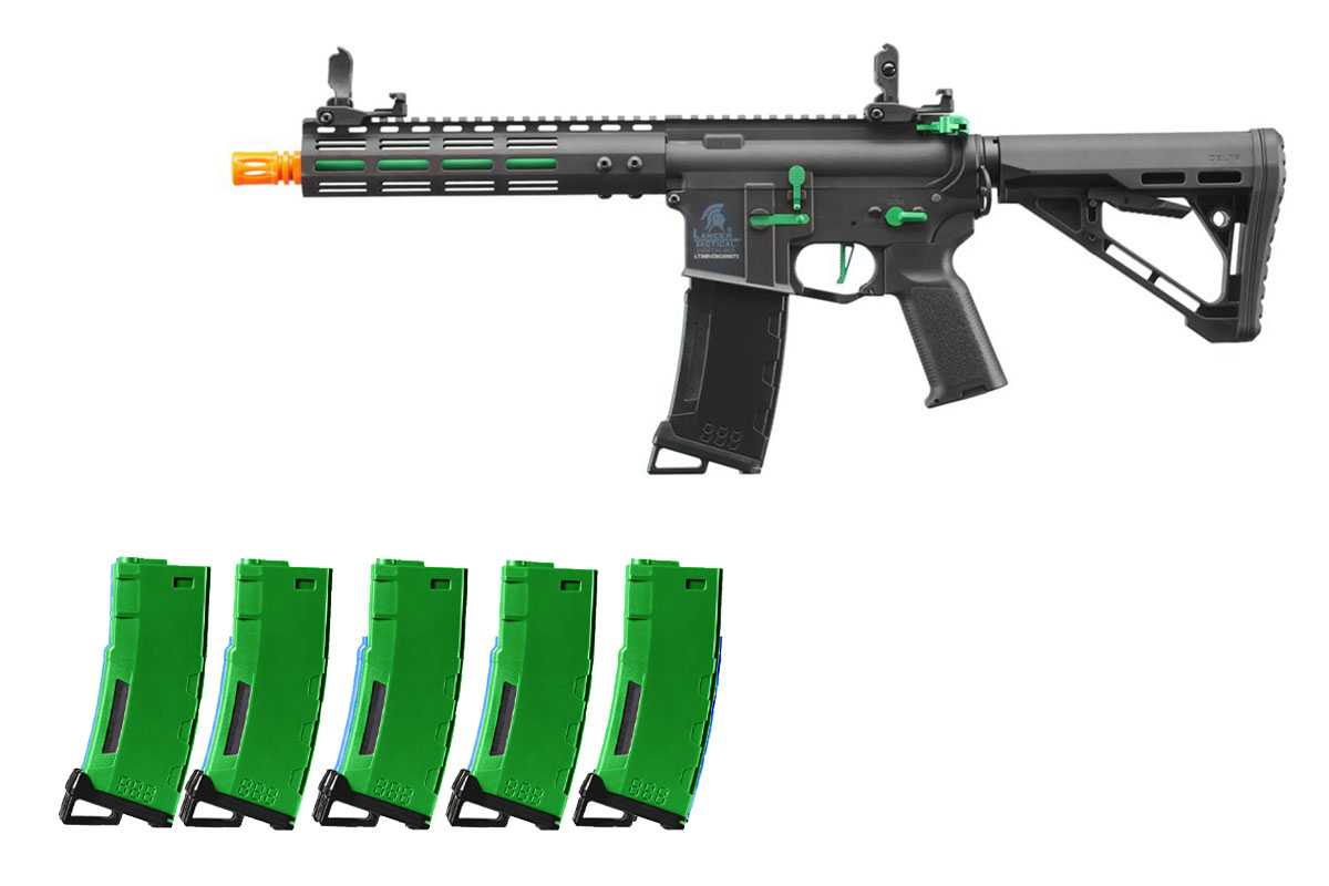 Lancer Tactical Gen 3 Archon Magazine Combo #8 Feat. Gen 3 Archon 9″ W/ Delta Stock (Black & Green)