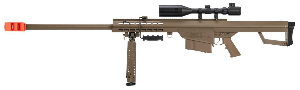 6mmProShop Barrett Licensed M82A1 Bolt Action Powered Airsoft Sniper Rifle (Color: Tan)