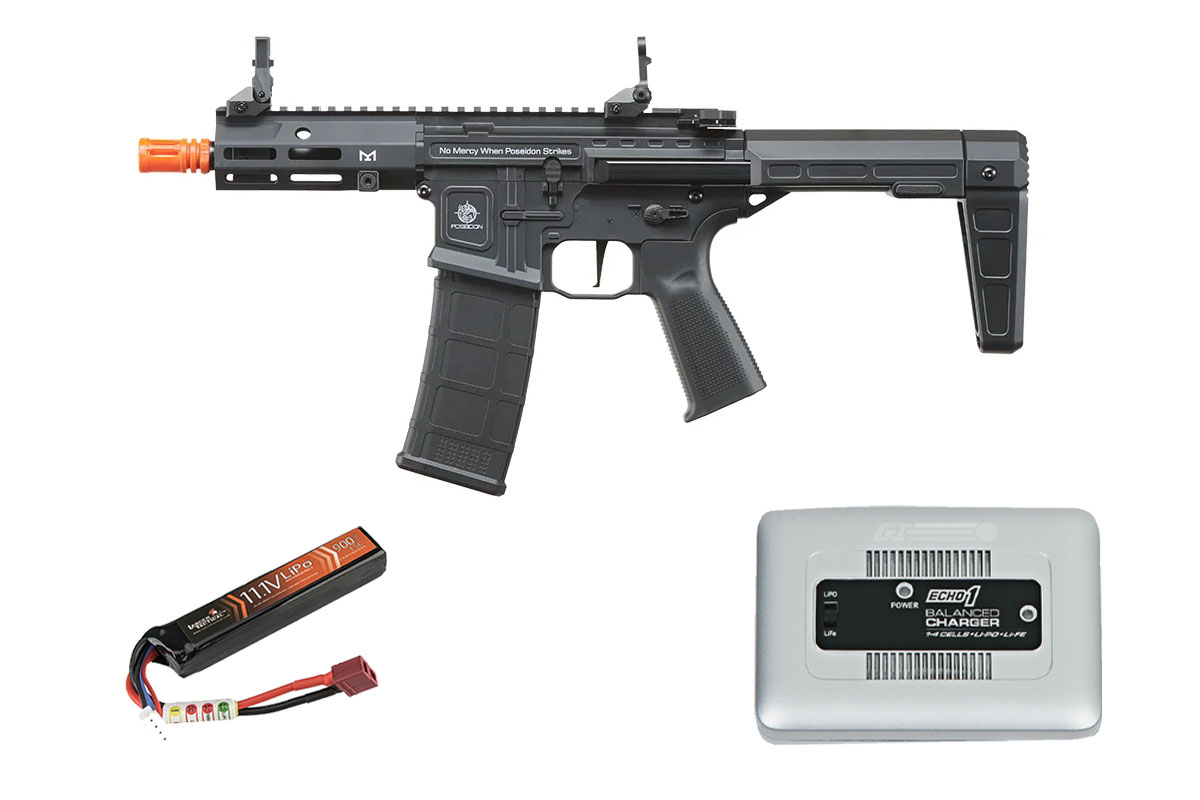 Poseidon Punisher 6″ QRF w/ Aether v2 AEG Airsoft Rifle Battery & Charger Combo(Black)