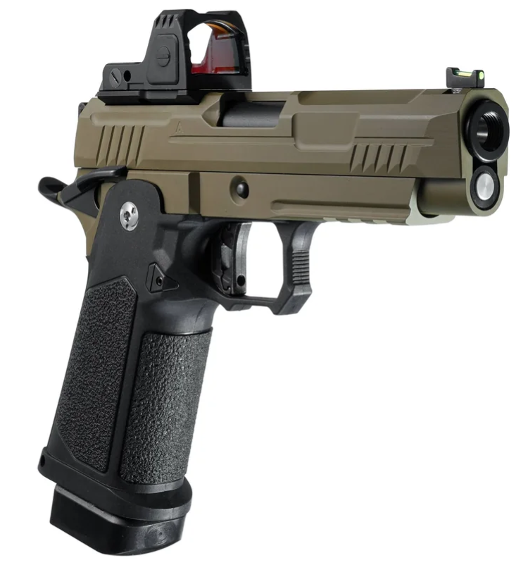 ARCTURUS Vanguard 4.3″ Hi-Capa GBB Pistol w/Optics Ready Slide & ARS-1 Red Dot Combo BLK-TAN
