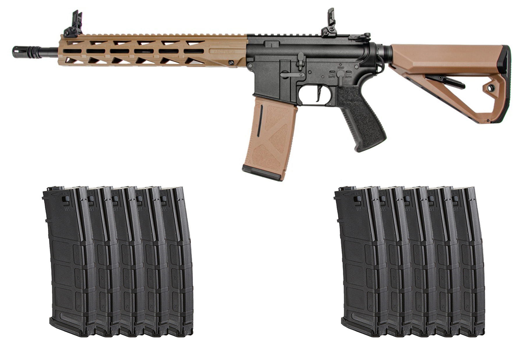 ARCTURUS LWT MKIII Carbine 12″ Sport M4 AEG w/ SE ETU 10 Pack Mag Combo (Black & Tan)