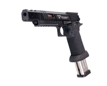 Army Armament JW3 TTI Alpha GBB Airsoft Pistol (CNC Slide) w/ Hand-Made Stippling Grip – Black