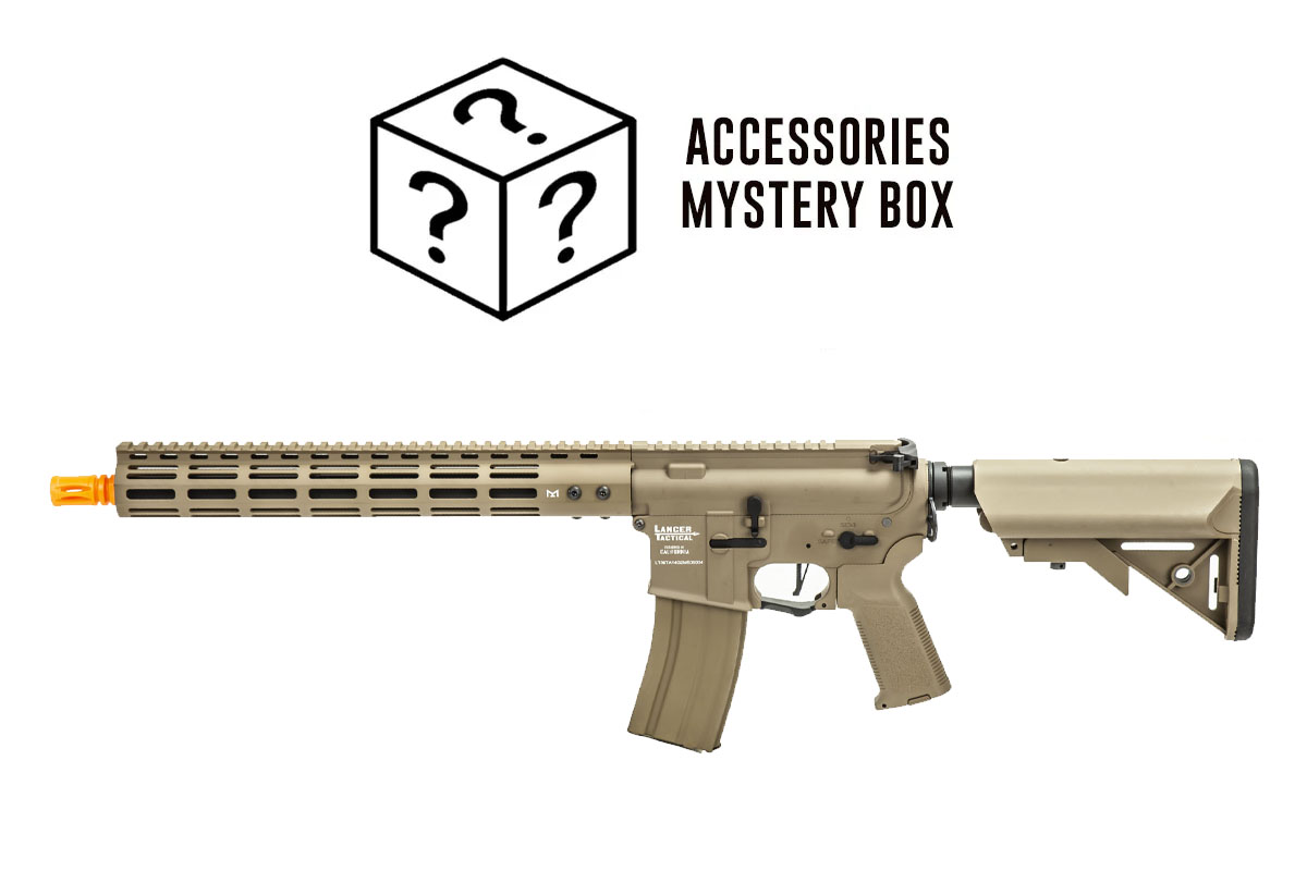 Mayo Gang Accessories Mystery Box Airsoft Combo #14 w/ Lancer Tactical Archon 14″ M-LOK Full Metal M4 Airsoft Rifle AEG (Tan)