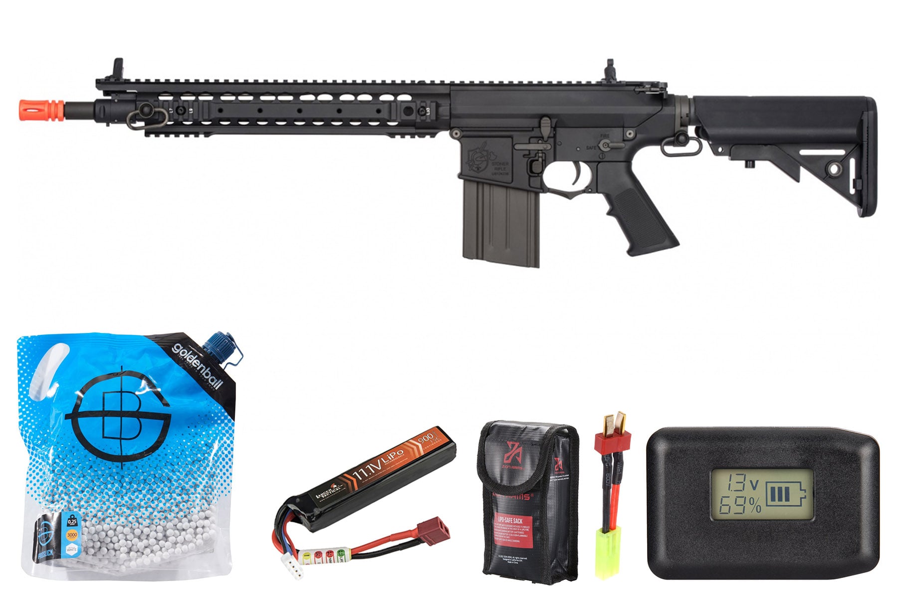 Ares SR25 RIS Sniper AEG Airsoft Rifle Battery & Charger Combo (Black)