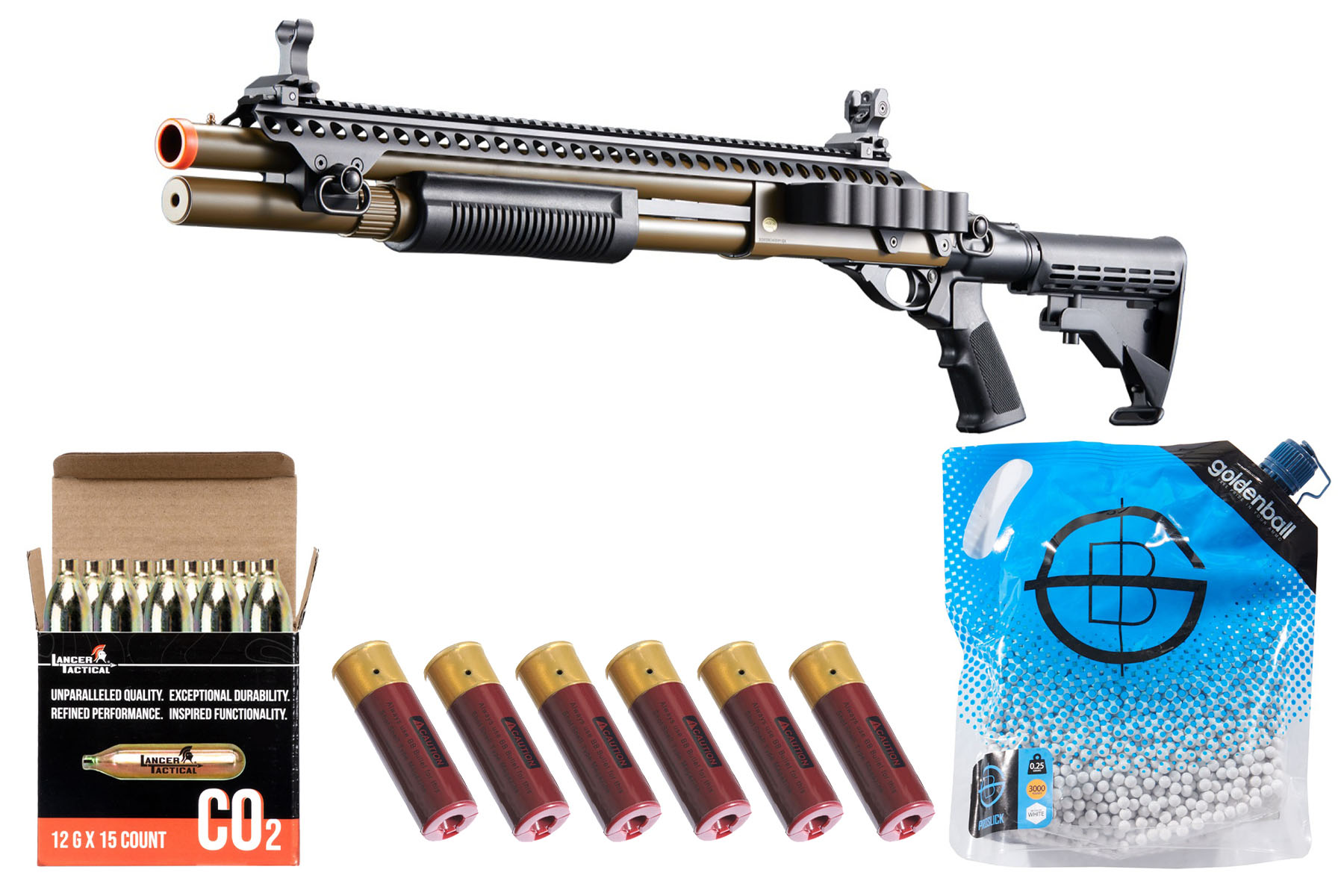 Golden Eagle M8874 3/6-Shot Pump Action CO2 Airsoft Shotgun Combo (Tan)