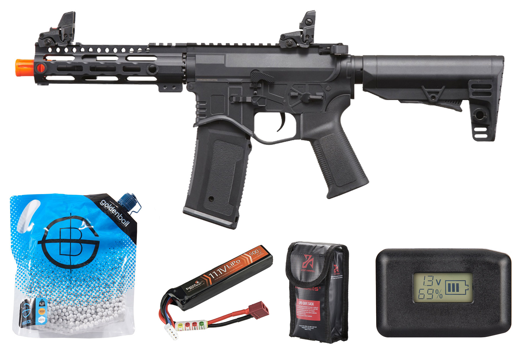 Golden Eagle Combat AR 7” AEG Airsoft Rifle Battery & Charger Combo