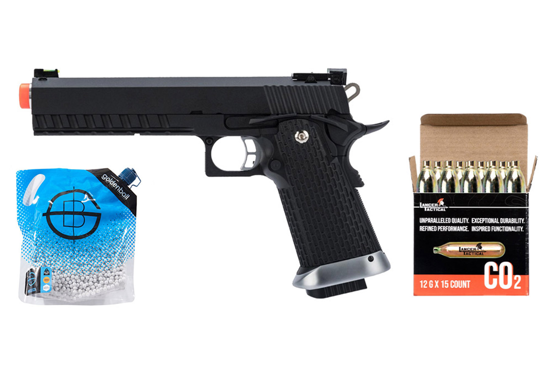 KJW Xcelerator 6″ Hi-CAPA CO2 Gas Blowback Airsoft Pistol CO2 Combo