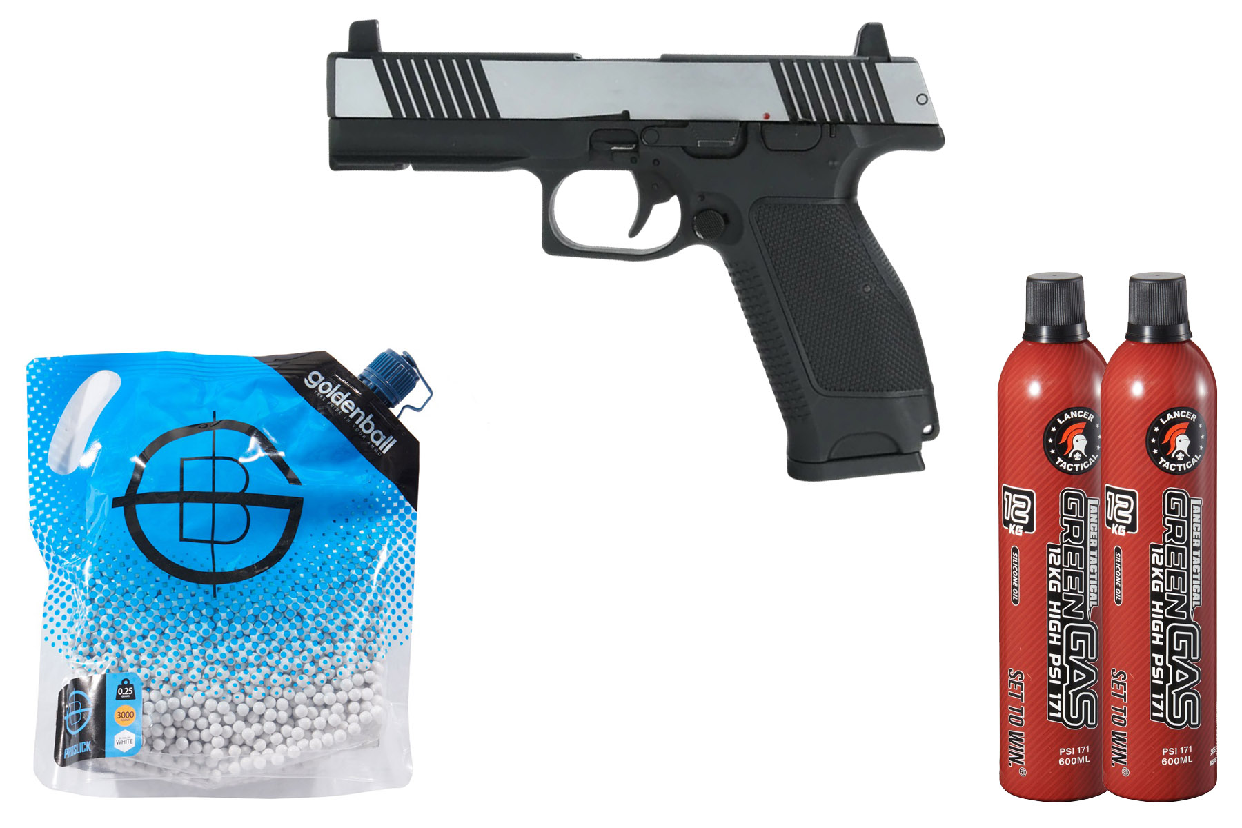 Kizuna Works MKW GBB Airsoft Pistol Green Gas Combo (Chrome/Black)
