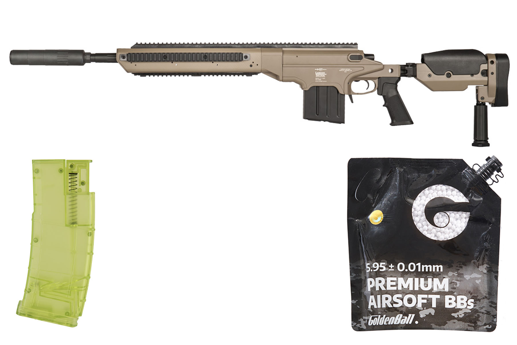 Lancer Tactical Bolt Action Sniper Rifle w/ Folding Stock Ammo Combo (Desert Earth)