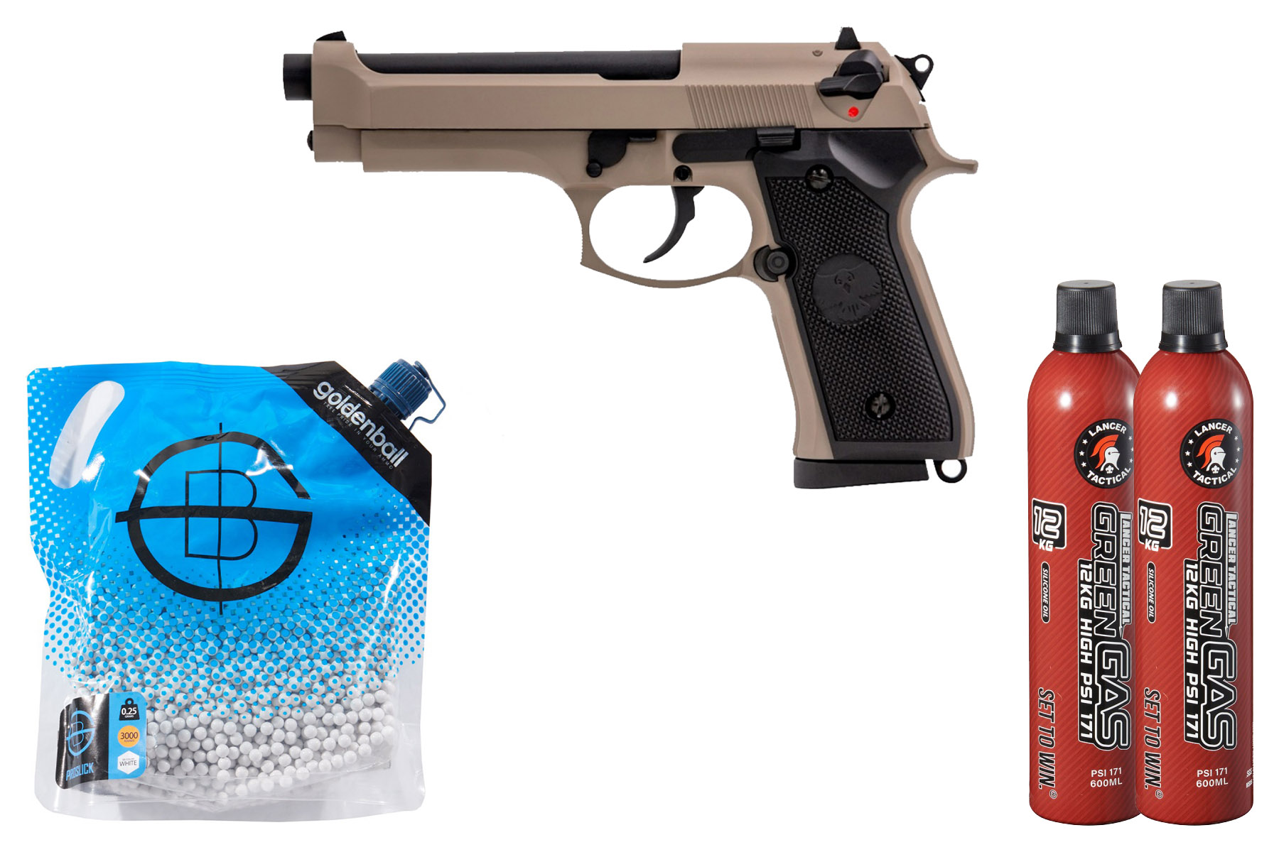 Vorsk R923F GBB Airsoft Pistol Green Gas Combo (Black & Tan)