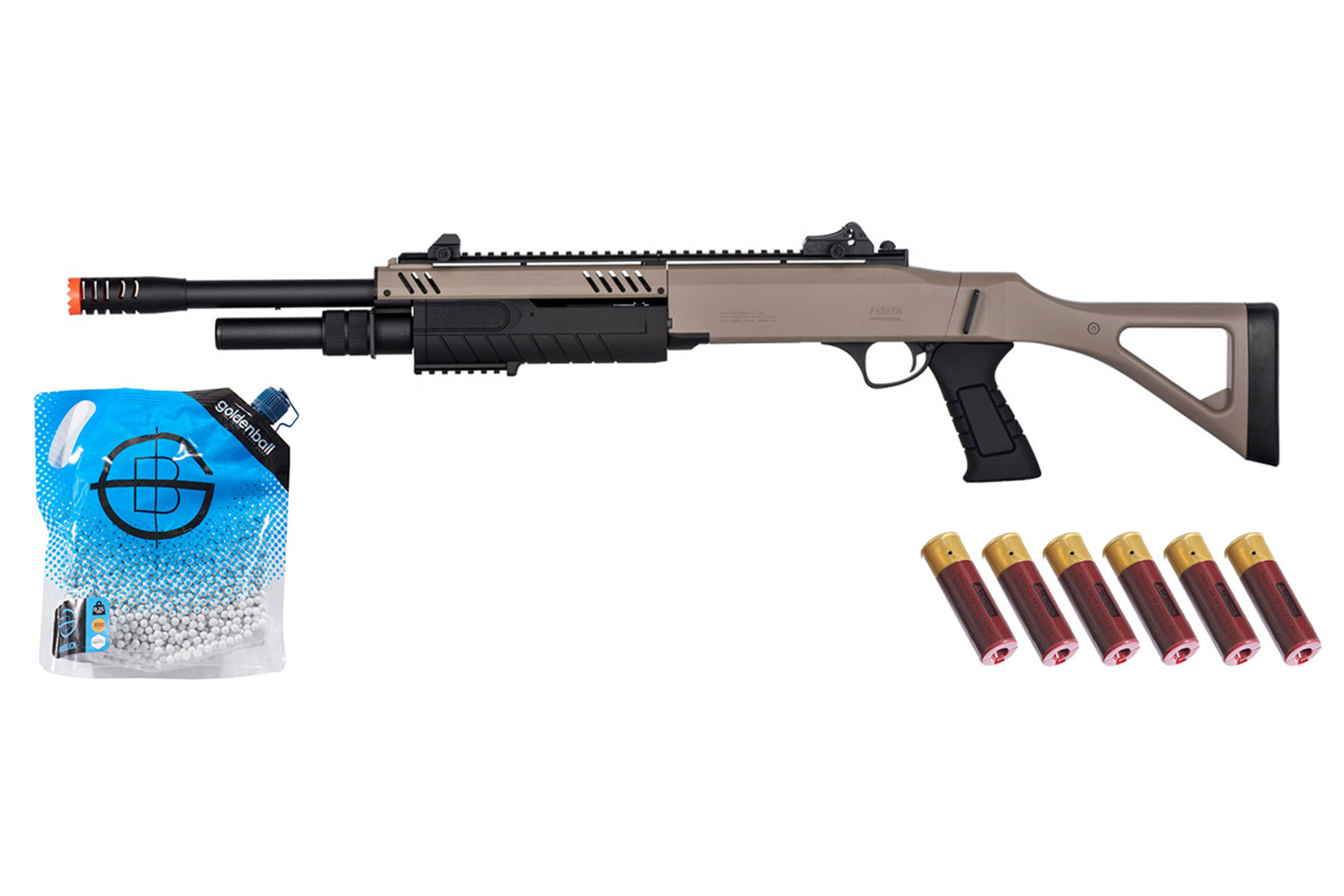 BO Manufacture FABARM STF12 Long Barrel Pump Action Spring Shotgun w/ Stock Shell Combo (Tan)