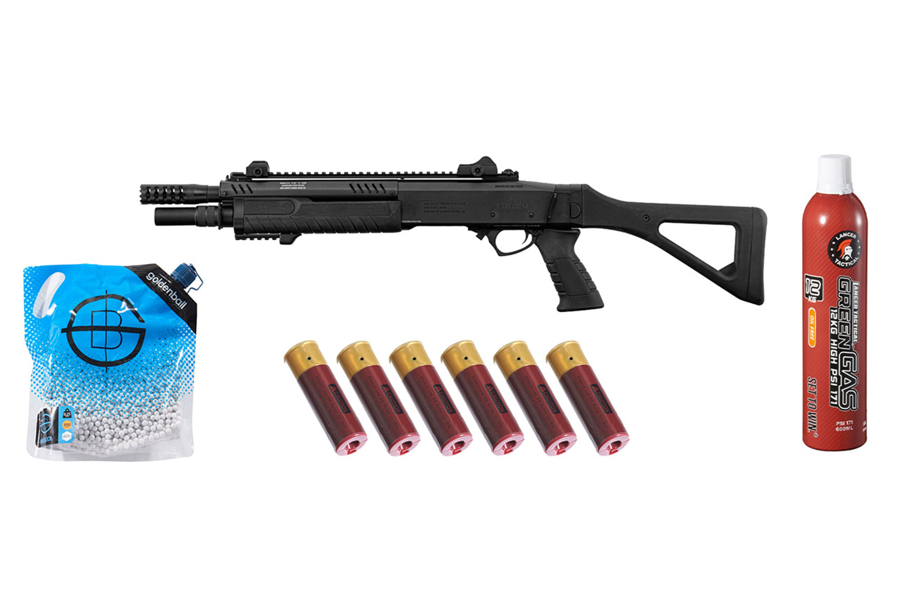 BO Manufacture REP FABARM STF12 Short 33″ Pump Action Gas Shotgun Green Gas/Shell Combo (Black)