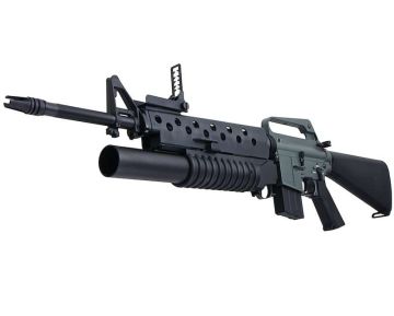 E&C M16A1 Airsoft AEG Rifle with M203 Grenade Launcher EC703 (QD 1.5 Gearbox, Blank Marking) – Black