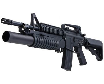 E&C M4 RIS Airsoft AEG Rifle with M203 Grenade Launcher EC707 (QD 1.5 Gearbox, Blank Marking) – Black