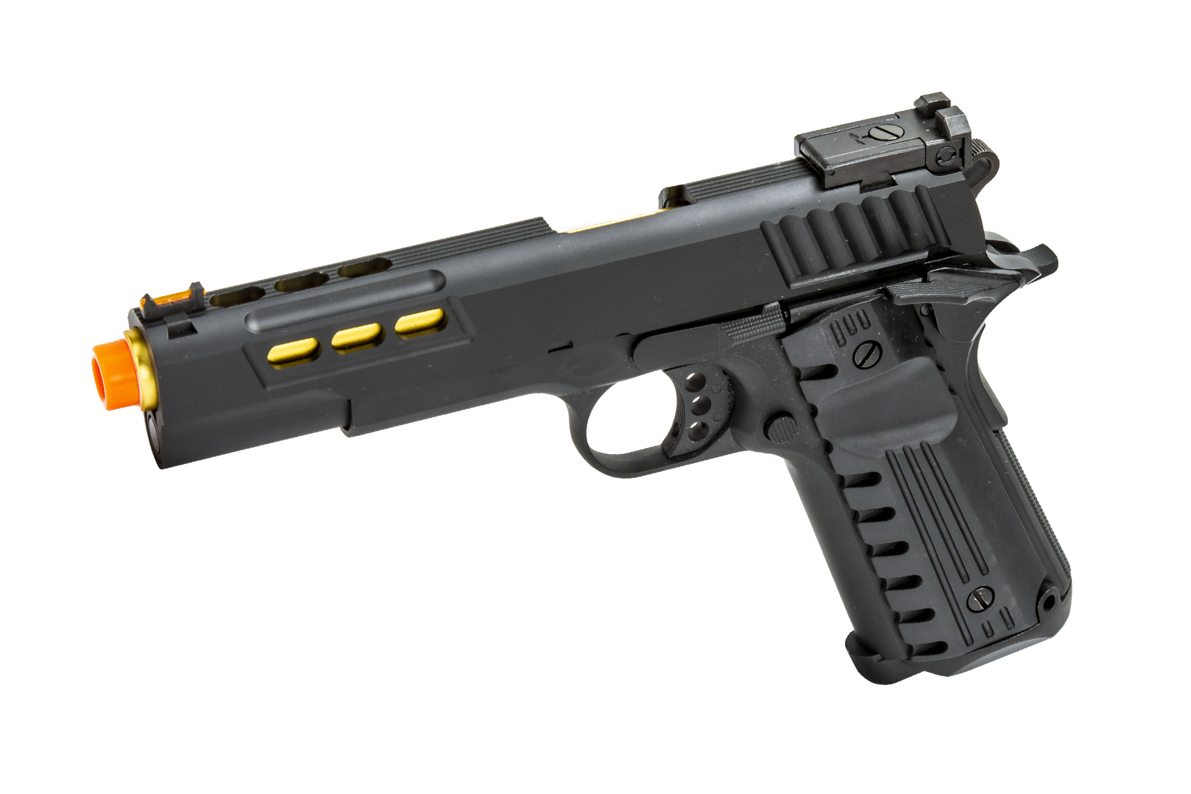 Golden Eagle 3368 OTS .45 1911 Gas Blowback Pistol w/ Slide Lightening Cuts (Black/Gold)