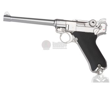WE P08 Luger Green Gas Airsoft Pistol (6 inch, Silver)