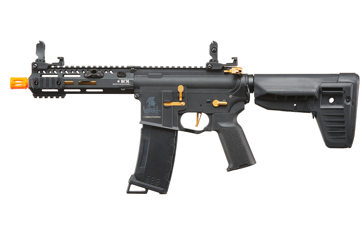 Lancer Tactical Gen 3 Hellion 7″ LT-32BAG7 Gen 3 BCM MCMR M-LOK Airsoft AEG Rifle (Black/Gold)