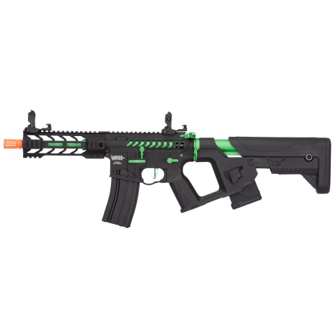 Lancer Tactical Proline Enforcer Battle Hawk 7″ Skeleton M4 Airsoft Rifle w/ Alpha Stock (Color: Black / Green)