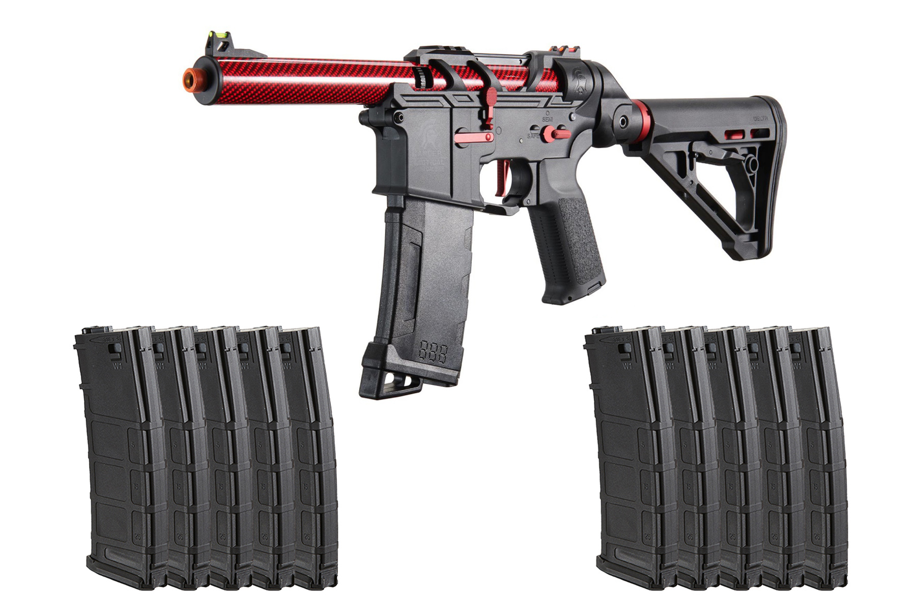 Lancer Tactical Gen 3 Airtac M4 AEG Airsoft Rifle 10 Mag Pack Combo (Red)