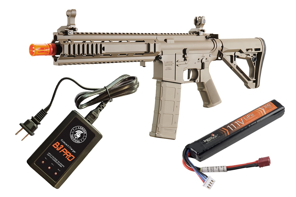 Lancer Tactical Gen 4 L119A2 Full Metal M4 AEG Airsoft Rifle Battery & Charger Combo (Tan)