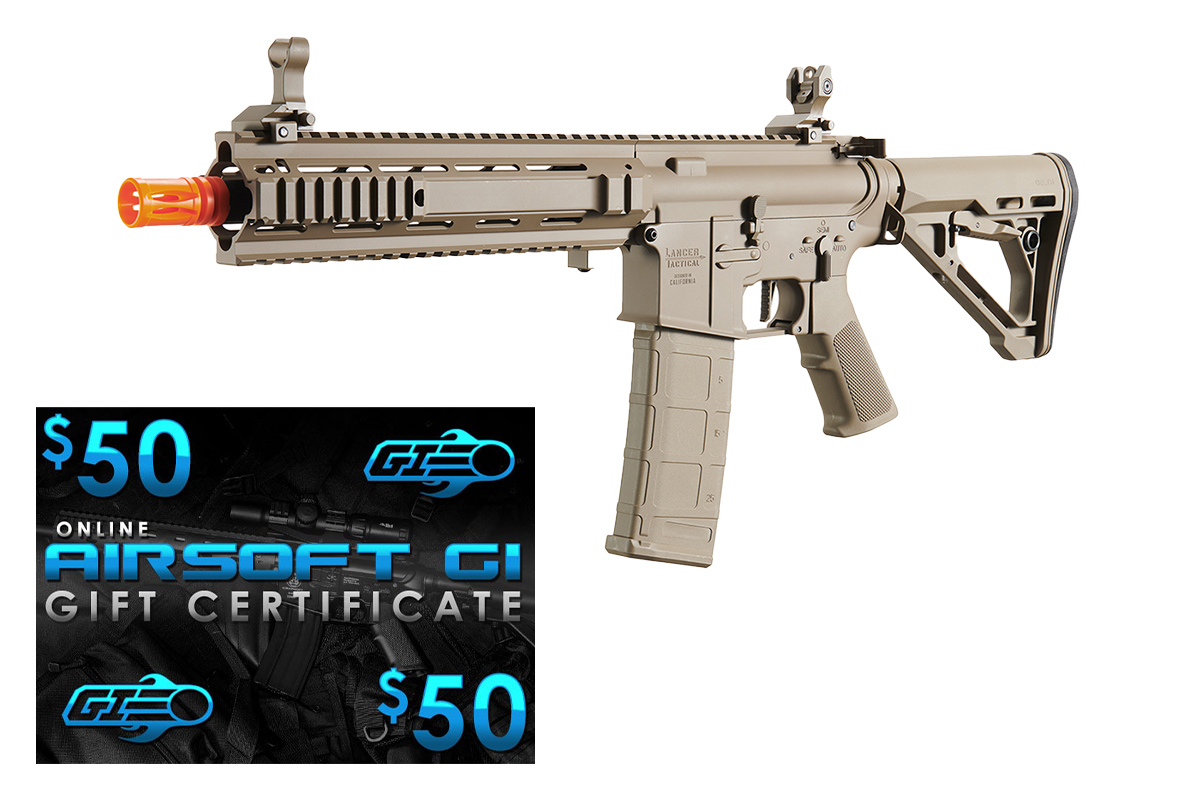 Lancer Tactical Gen 4 L119A2 Full Metal M4 AEG Airsoft Rifle Gift Card Combo (Tan)