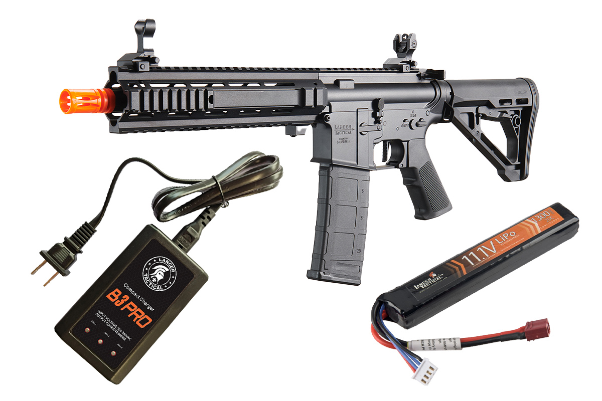 Lancer Tactical Gen 4 L119A2 Full Metal M4 AEG Airsoft Rifle Battery & Charger Combo (Black)