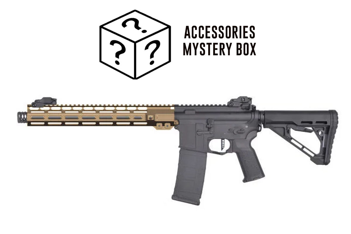 ACCESSORIES MYSTERY BOX w/ MAYO GANG MGC4 MK2 FULL METAL M4 AEG W/ ETU AIRSOFT RIFLE (BLACK & BRONZE)