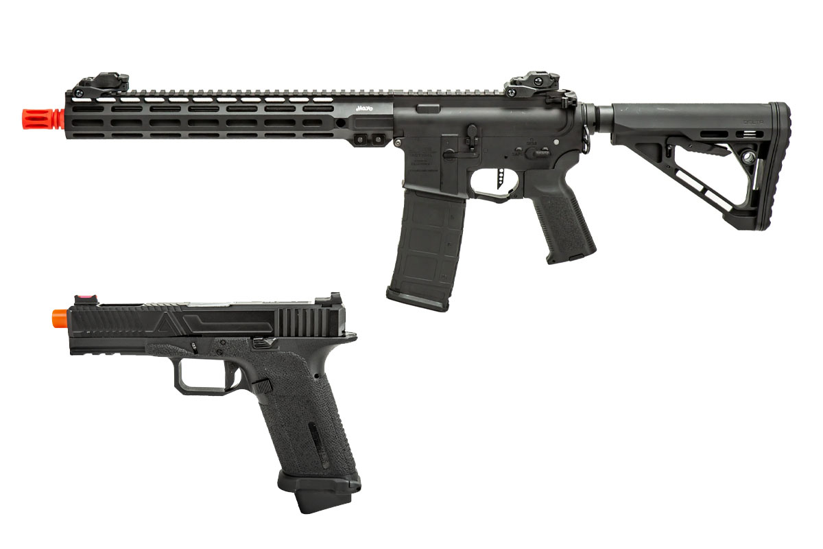 MGC4 MK2 Full Metal M4 AEG W/ ETU Airsoft Rifle & Agency Arms EXA GBB Airsoft Pistol Combo (Black)