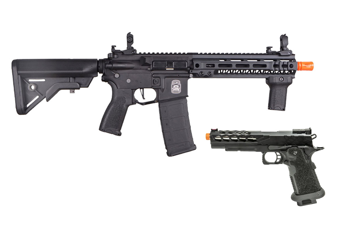 MAYO GANG MGC4 M4 FULL METAL W/ ETU AEG AIRSOFT GUN COMBO #8 LANCER TACTICAL STRYK 5.1 GBB AIRSOFT PISTOL