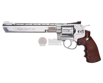 WinGun Airsoft Revolver CO2 703 (8 inch, Brown Grip, 6mm Version) – Silver