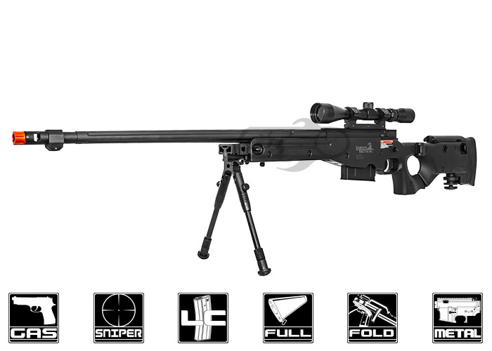 Lancer Tactical LT96D MK96 Bolt Action Sniper Gas Airsoft Rifle Scope & Bipod Package (Black)