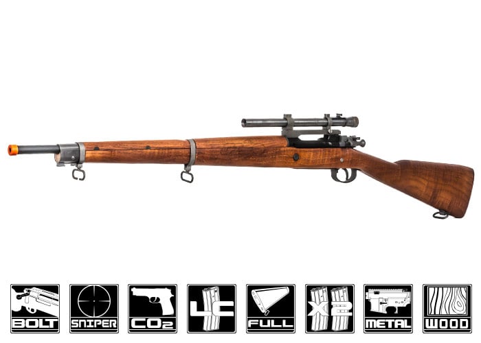 G&G GM1903 A4 CO2 Bolt Action Sniper Airsoft Rifle Scope Package (Wood)