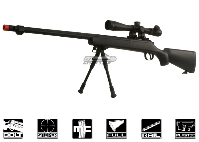 Bravo BV7 Bolt Action Sniper Airsoft Rifle – Bipod/Fluted Barrel Package (Black )