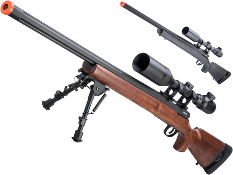 A&K US Army SOCOM Type M24 Airsoft Bolt Action Scout Sniper Rifle w/ Fluted Barrel and Real Wood Stock