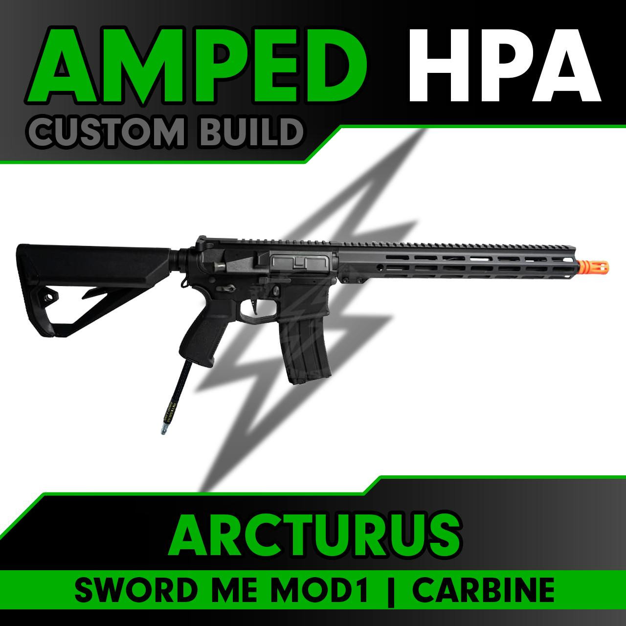 Amped Custom HPA Arcturus Sword ME MOD1 Carbine Airsoft Rifle with 13.5″ M-LOK Rail LITE MOSFET Enhanced