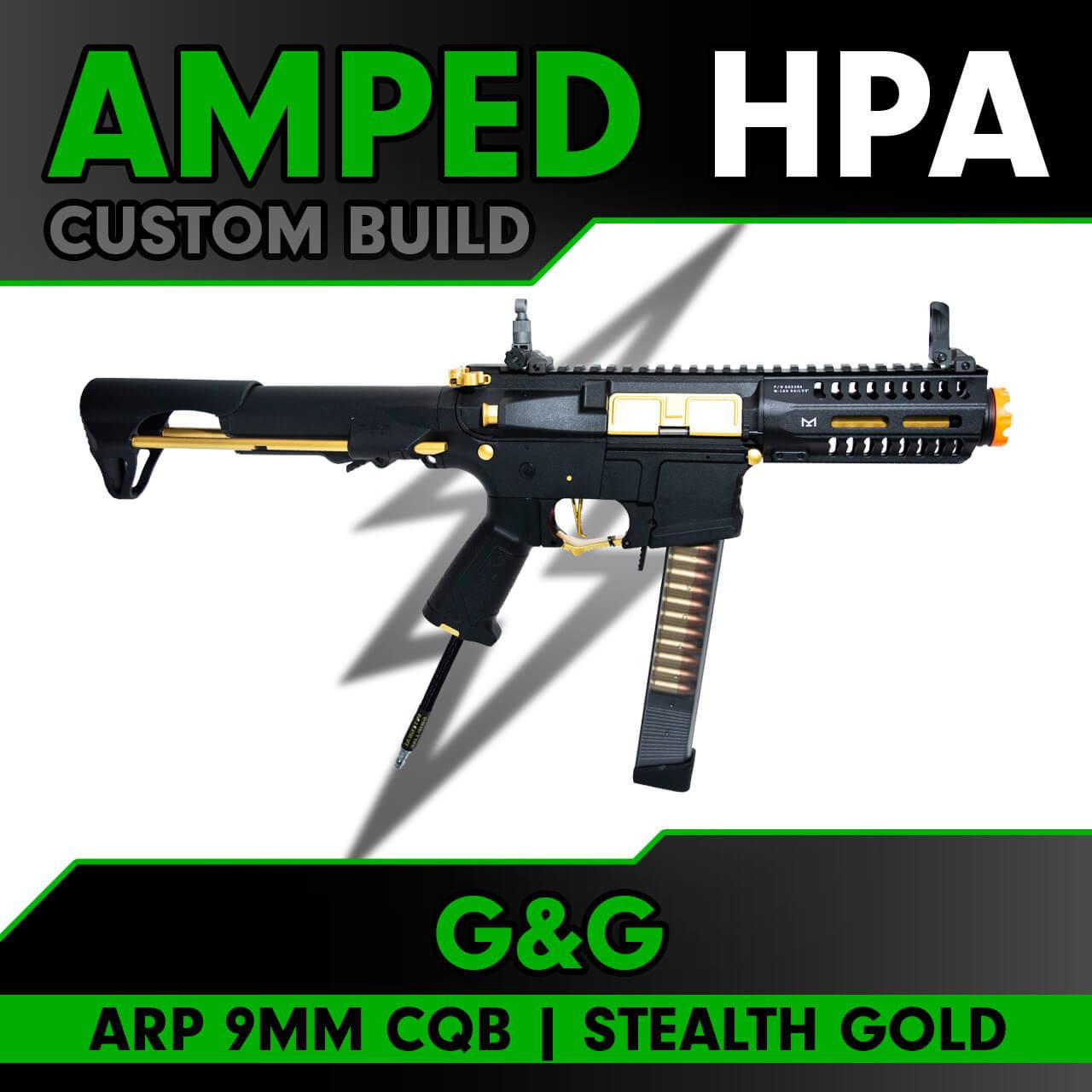 Amped Custom HPA G&G ARP 9mm CQB Airsoft Rifle | Stealth Gold