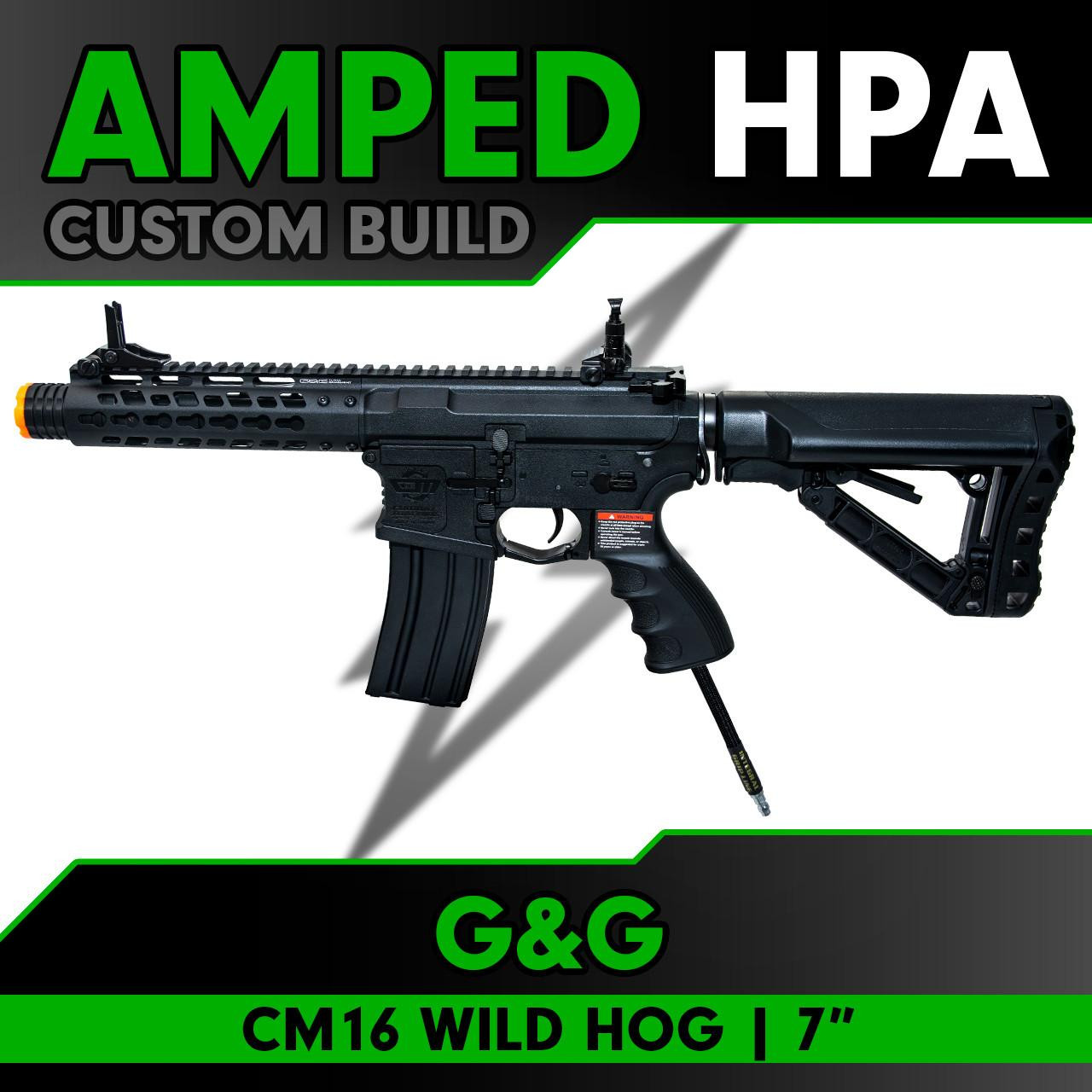 Amped Custom HPA G&G Combat Machine CM16 Wild Hog 7″ Airsoft Rifle (Black)