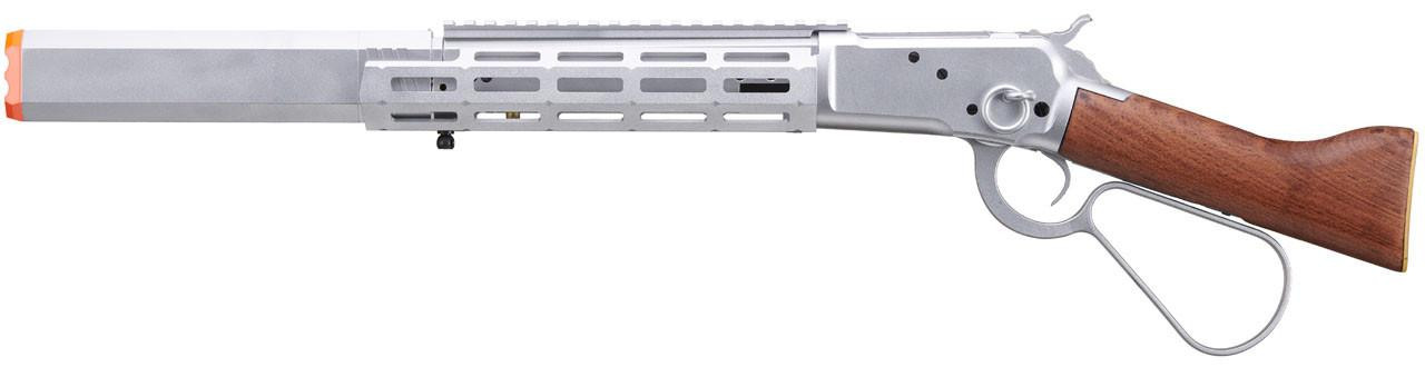 Atlas Custom Works M1873 “Mares Leg” M-LOK Lever Action Green Gas Airsoft Rifle, Silver