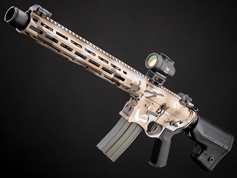 EMG x Sharps Bros “Warthog” Advanced M4 Airsoft AEG w/ Grit City Custom Cerakote (Model: 15″ Carbine / Sand Camo)