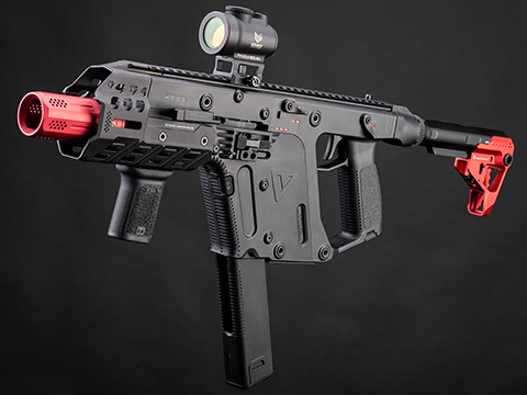 EMG x Strike Industries Custom Built KRISS Vector Airsoft AEG SMG – Krytac (Model: Black-Red)