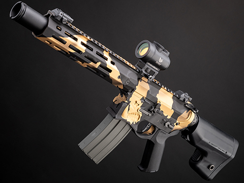 EMG x Sharps Bros “Warthog” Advanced M4 Airsoft AEG Rifle w/ Grit City Custom Cerakote (Model: 10″ SBR / Gold Camo)
